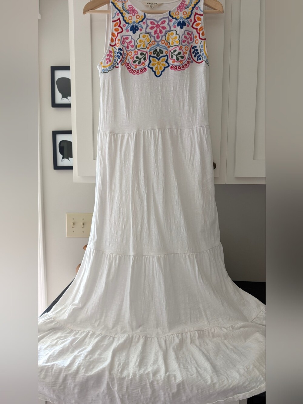 Boden Embroidered Cotton Tiered Maxi Dress White Multicolor 4R - Picture 2 of 9